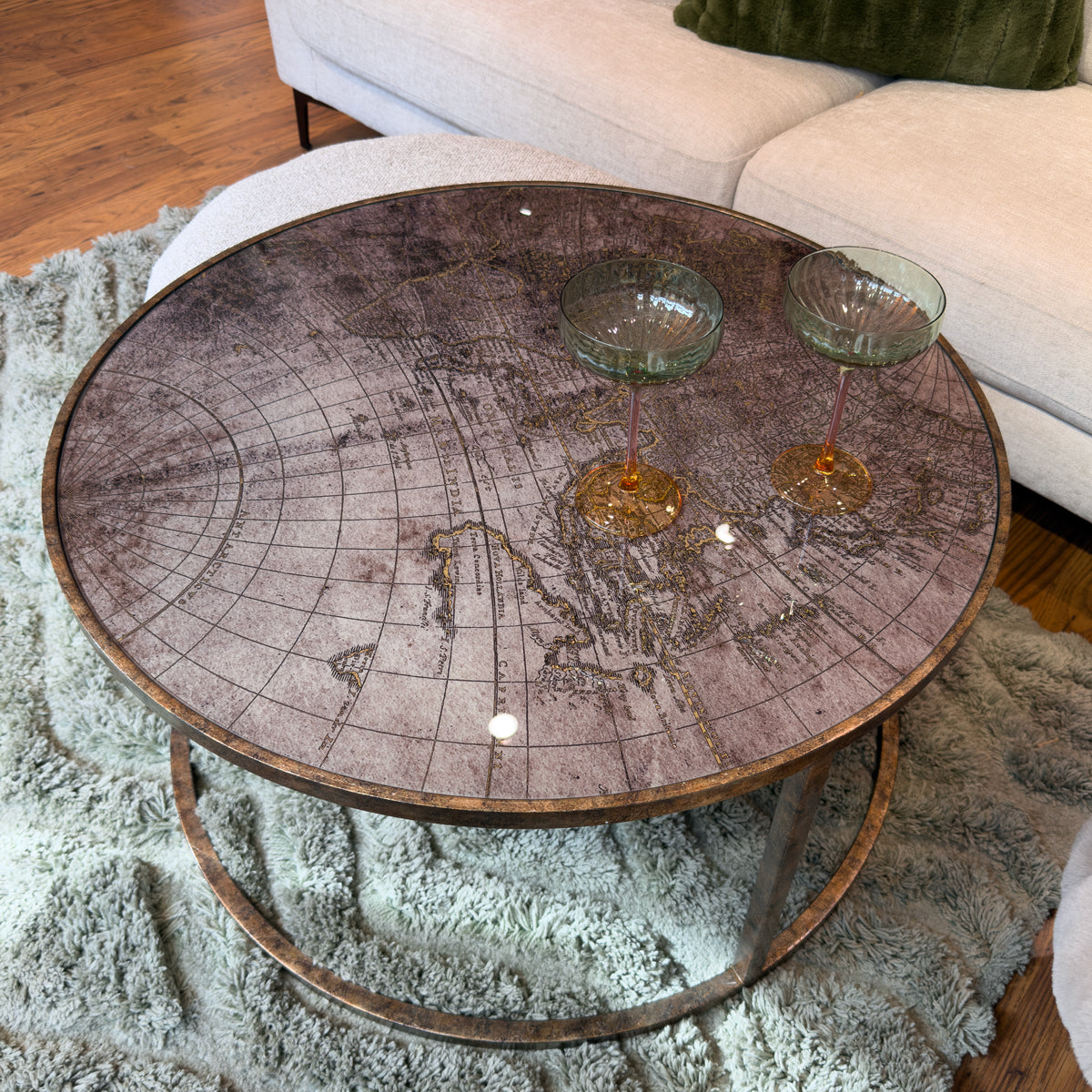 Golden Atlas & Cream Fabric Nesting Coffee Tables