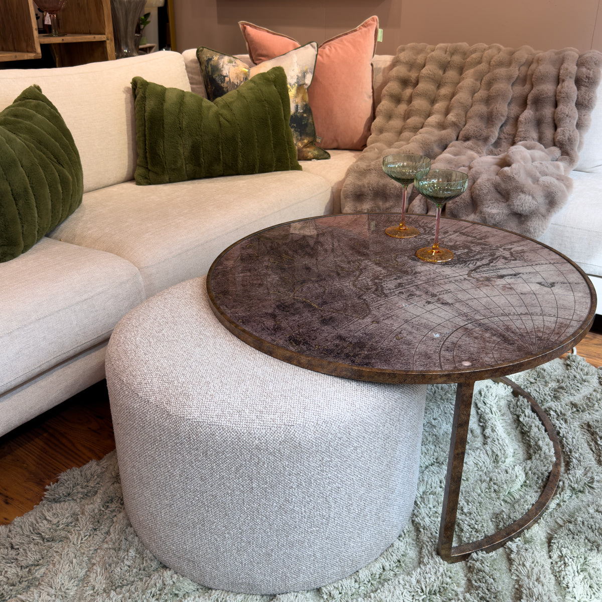 Golden Atlas & Cream Fabric Nesting Coffee Tables