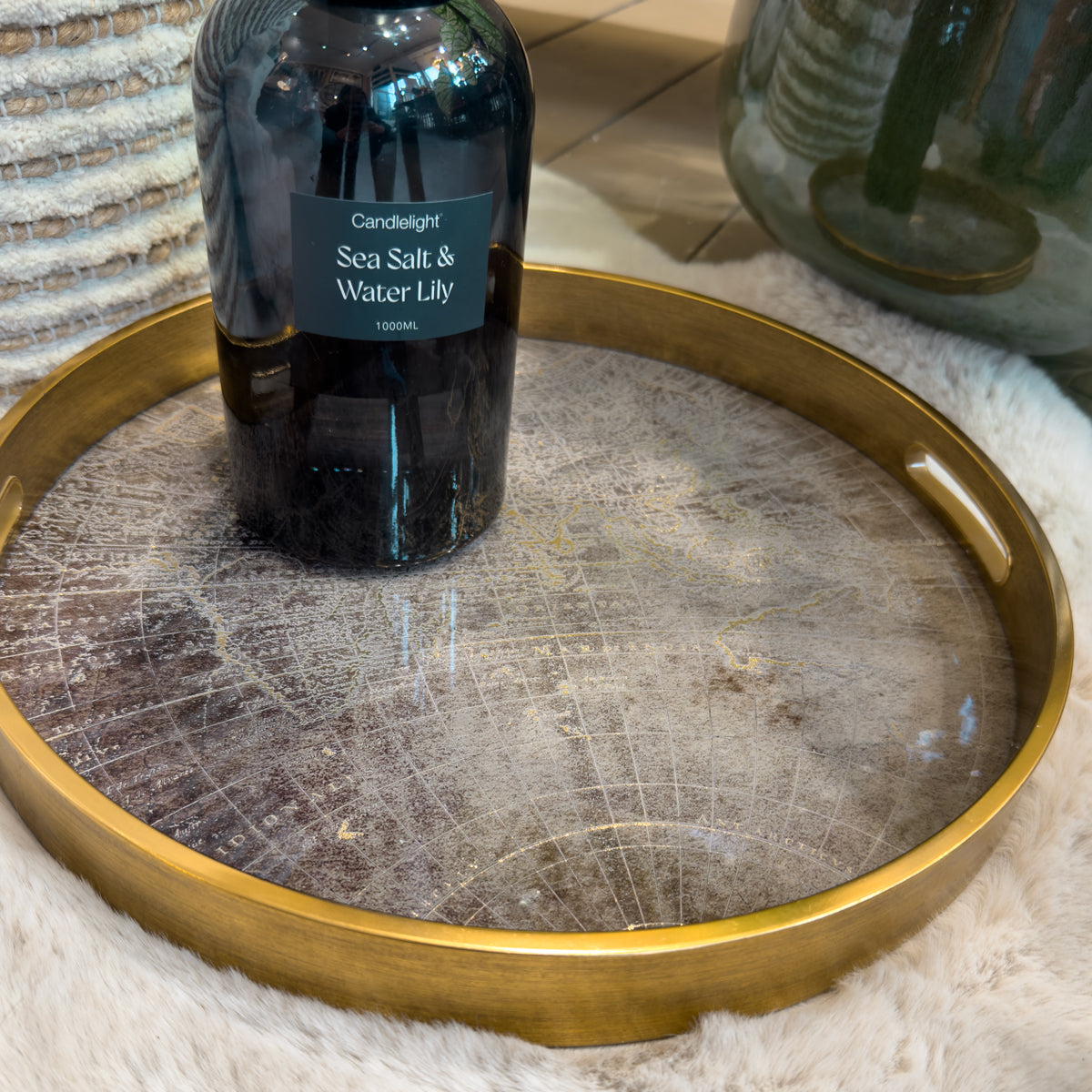 Gold Atlas Print Round Tray