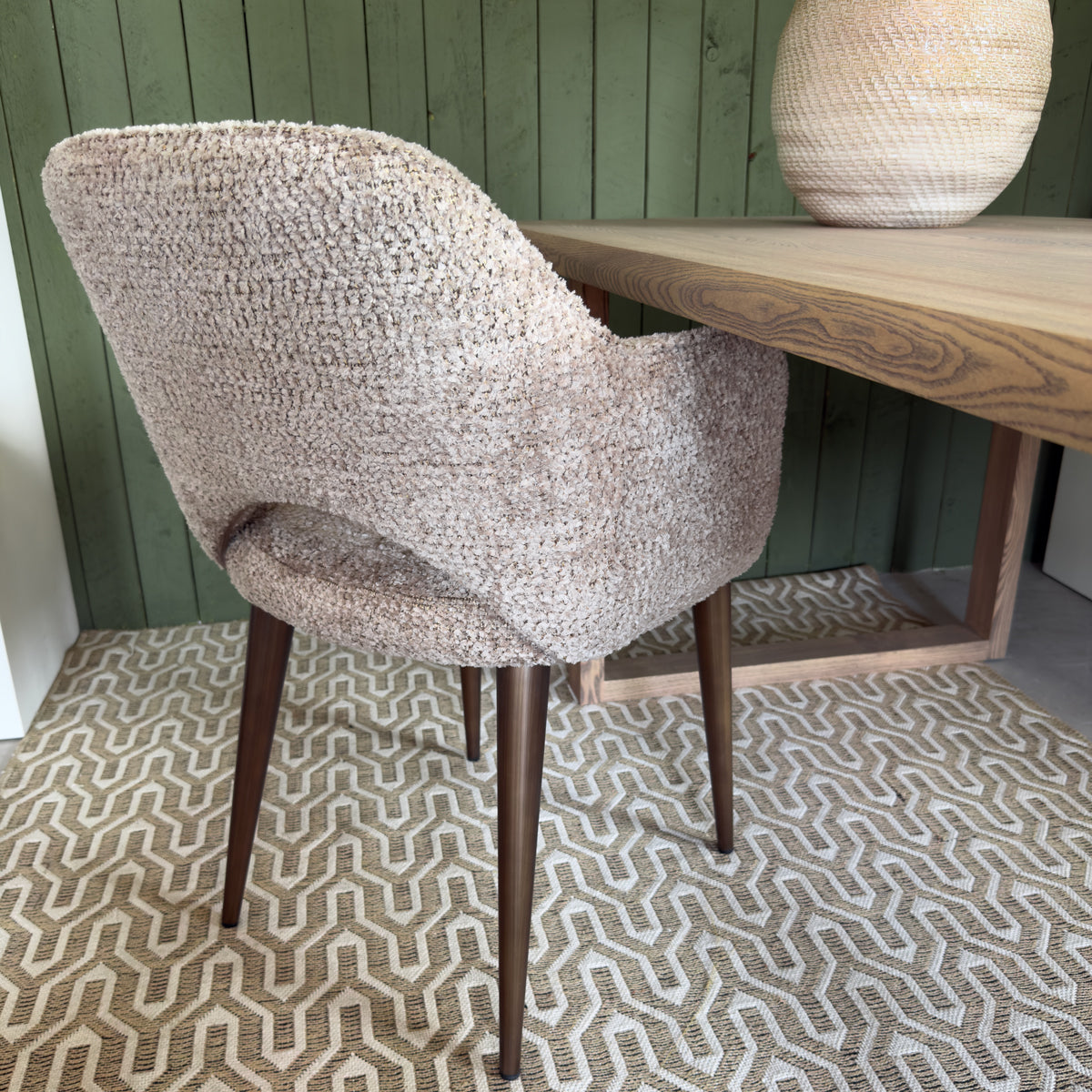 Beige & Bronze Textured Cut Out Dining Chair