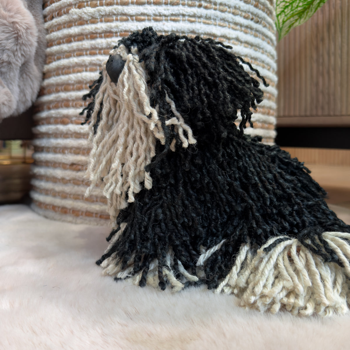 Dougal Mini Jute Sitting Puppy - Black/Cream