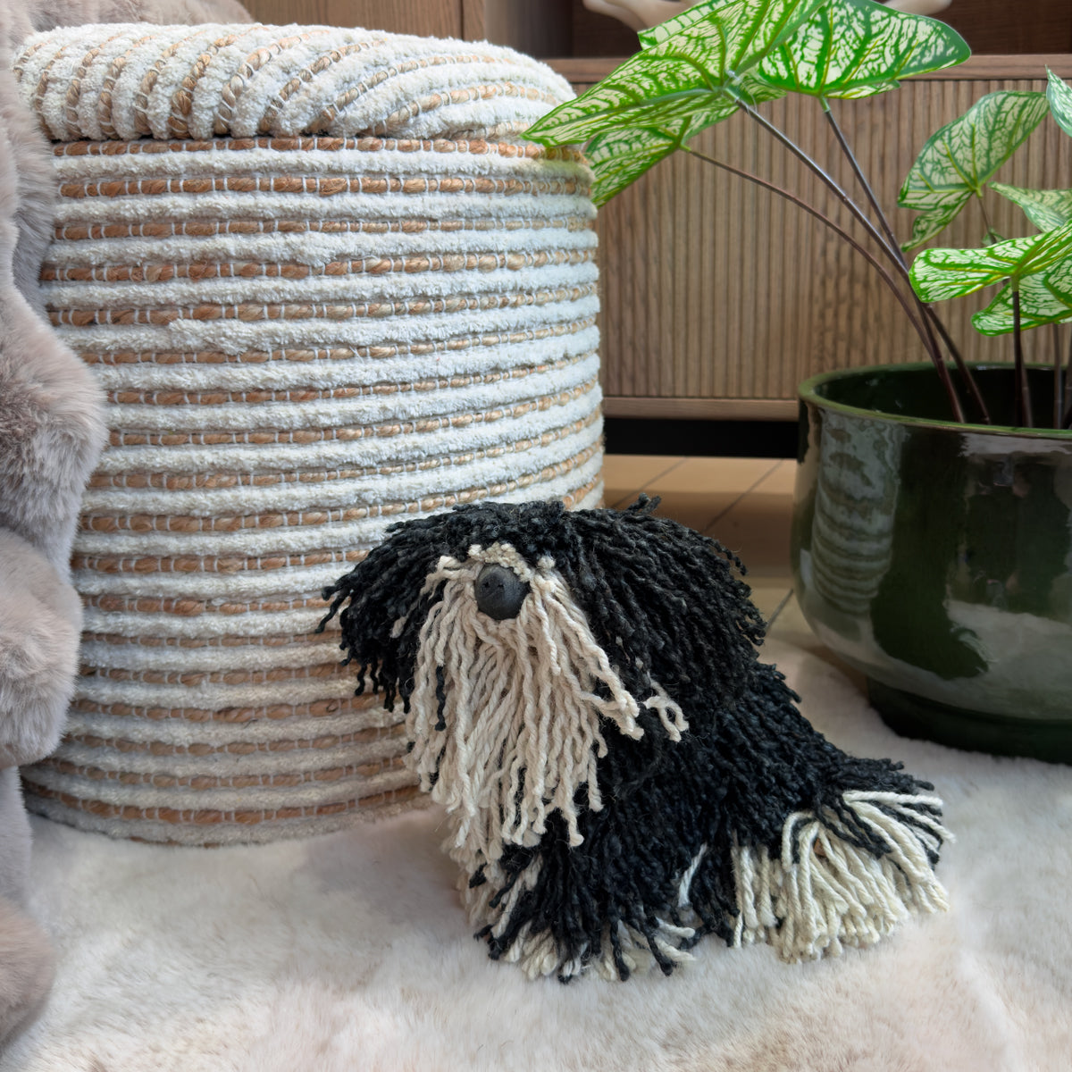 Dougal Mini Jute Sitting Puppy - Black/Cream