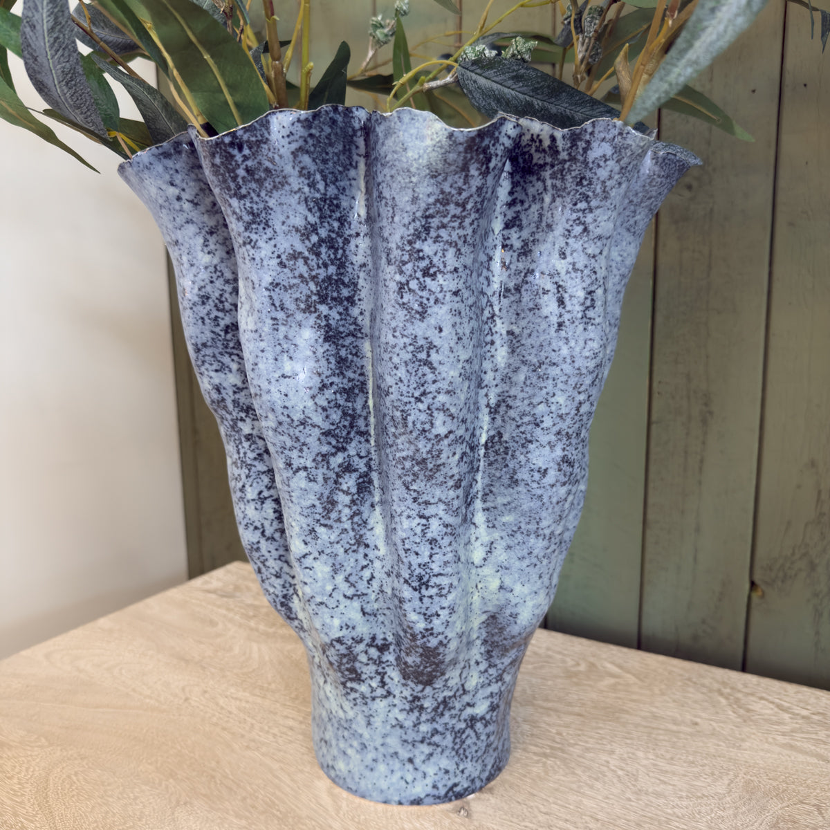 Blue Fluted Speckle Organic Vase