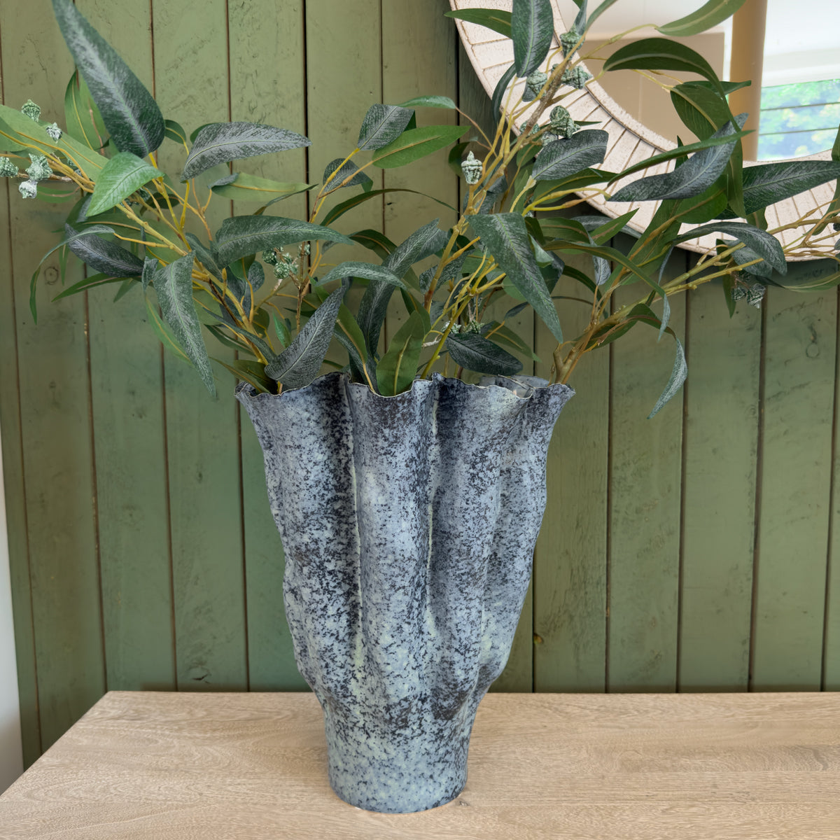 Blue Fluted Speckle Organic Vase
