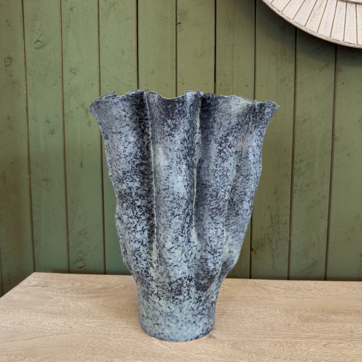Blue Fluted Speckle Organic Vase