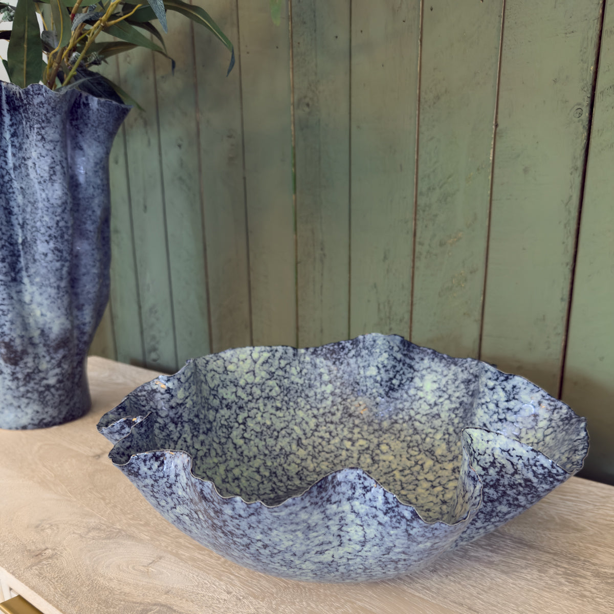 Blue Fluted Speckle Organic Bowl