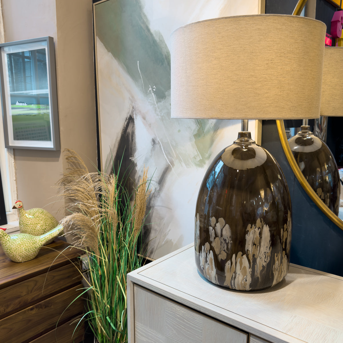 Glossy Finish Enamel Lamp Brown