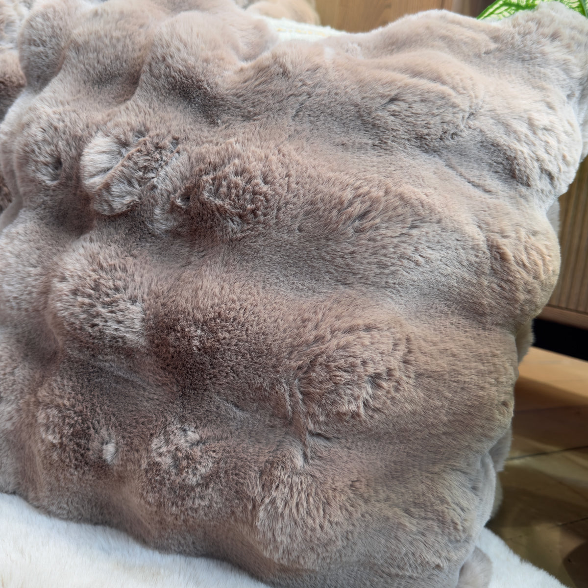 Luxe Taupe Wavy Faux Fur Cushion - 50x50cm