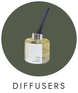 A green circle with a picture of a reed diffuser in the centre.