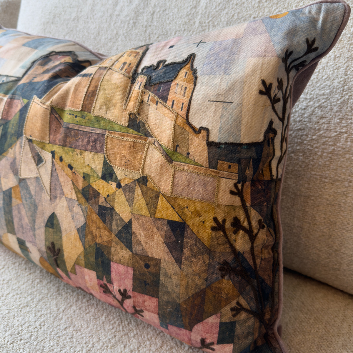 Pastel Multicoloured Edinburgh Castle Cushion - 40x60cm