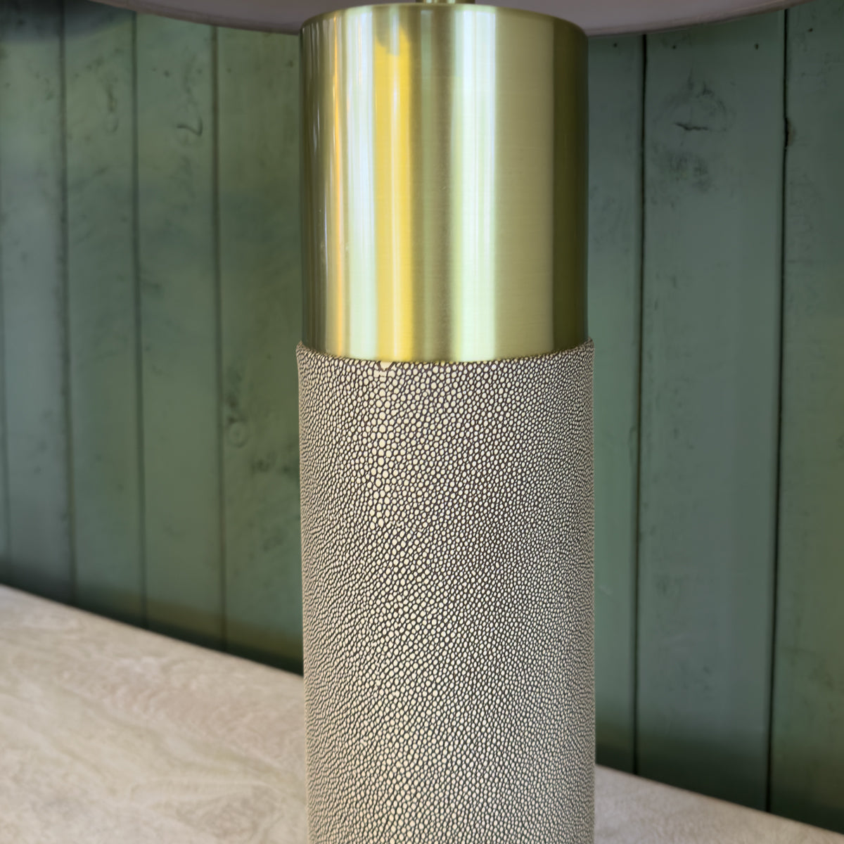 Taupe Shagreen & Brass Cylindrical Lamp