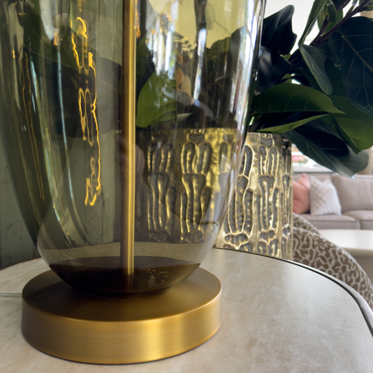 Olive Green & Gold Glass Table Lamp