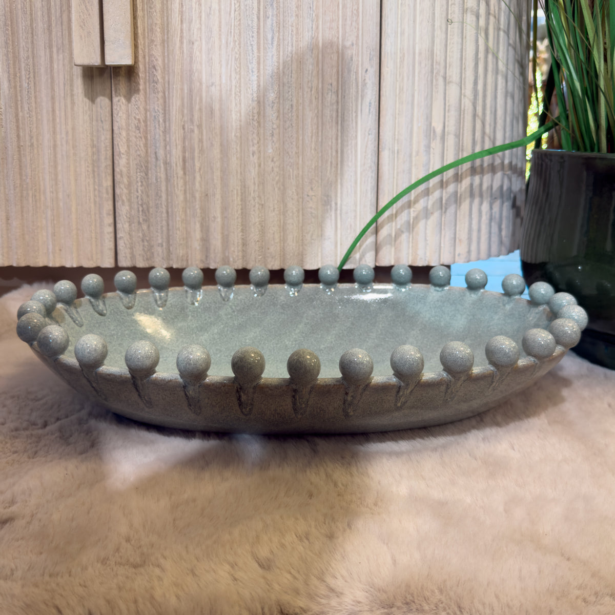 Grey Blue Melange Oval Bobble Bowl