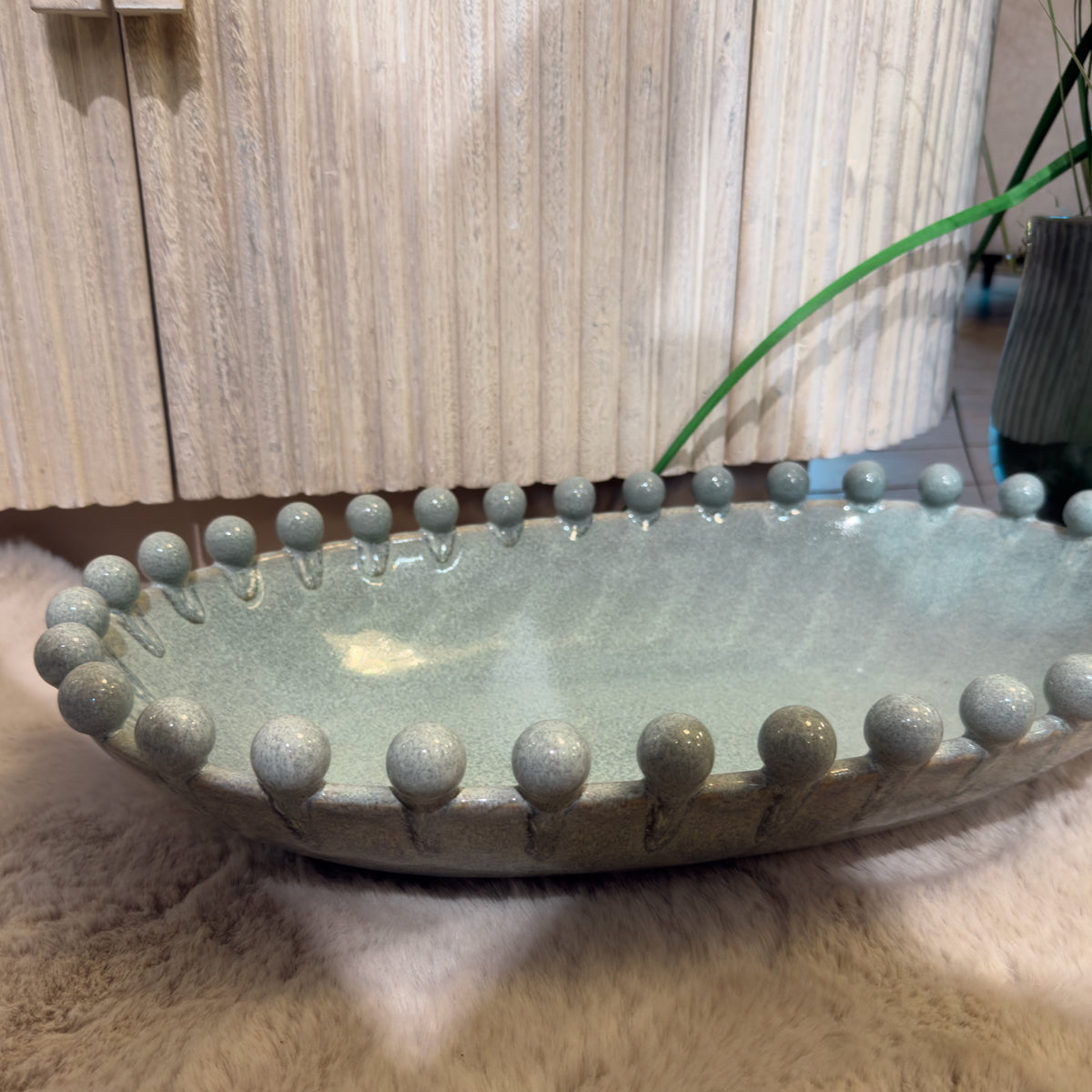 Grey Blue Melange Oval Bobble Bowl
