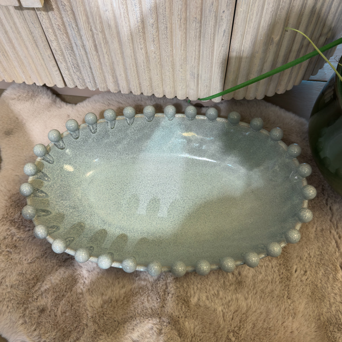 Grey Blue Melange Oval Bobble Bowl