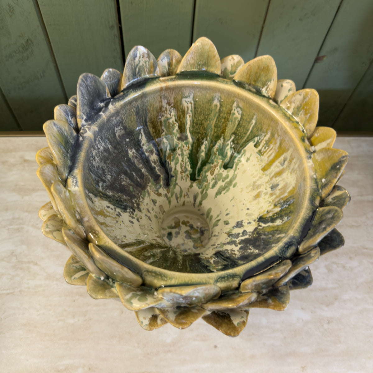 Cream & Multi Glaze Artichoke Bowl - Large