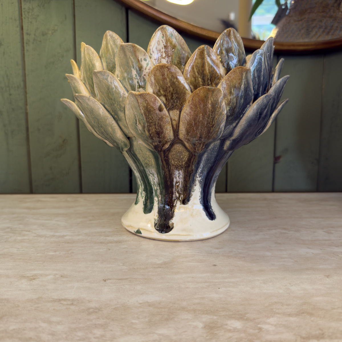Cream & Multi Glaze Artichoke Bowl - Large