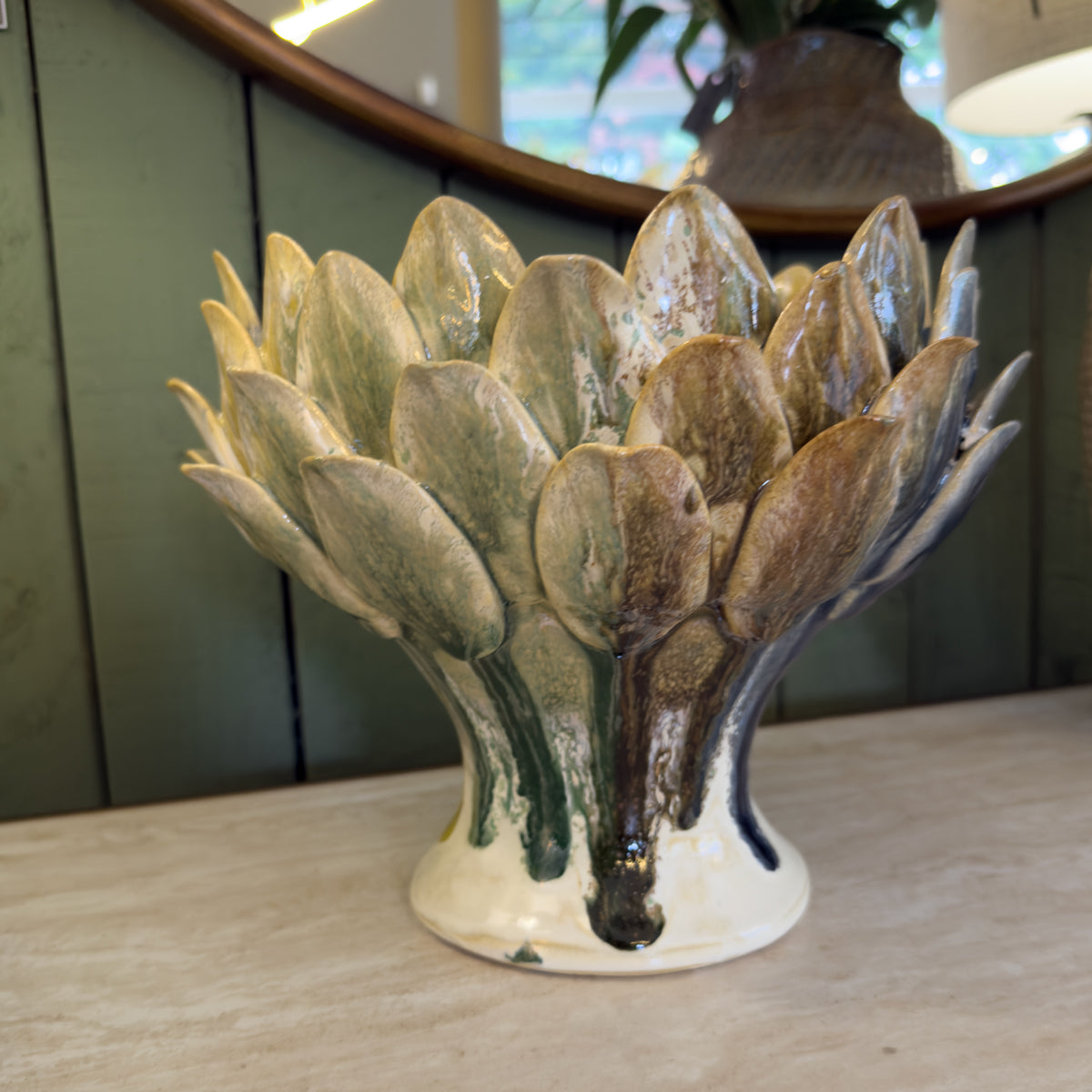 Cream & Multi Glaze Artichoke Bowl - Large