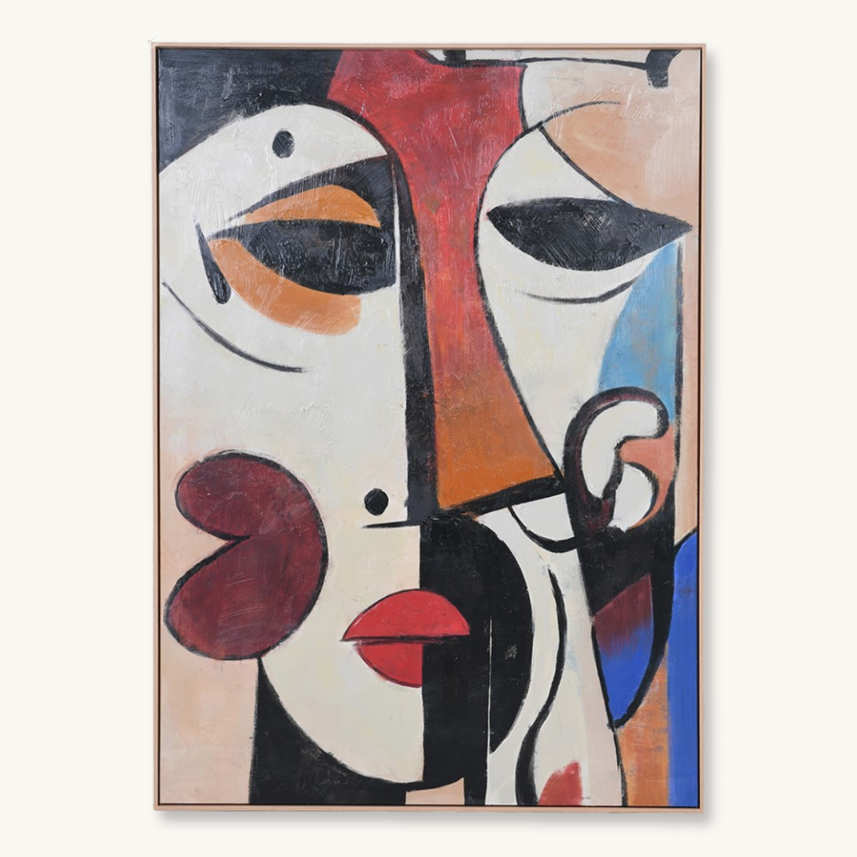 Colourful Cubist Face Framed Canvas