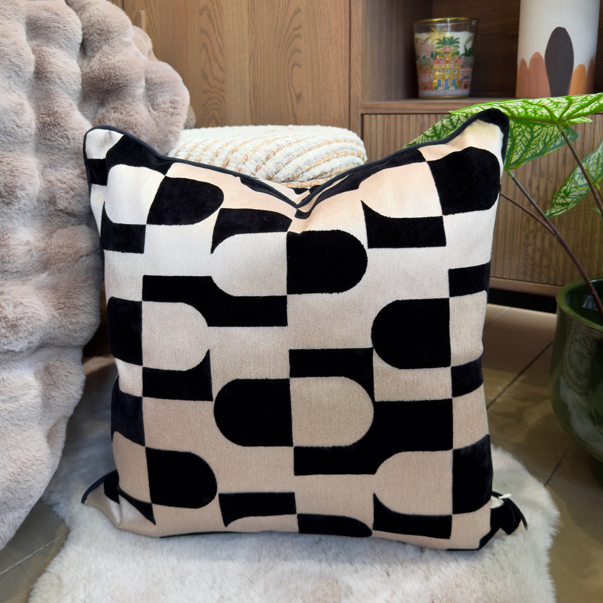 Monochrome Geometric Pill Cushion - 56x56cm