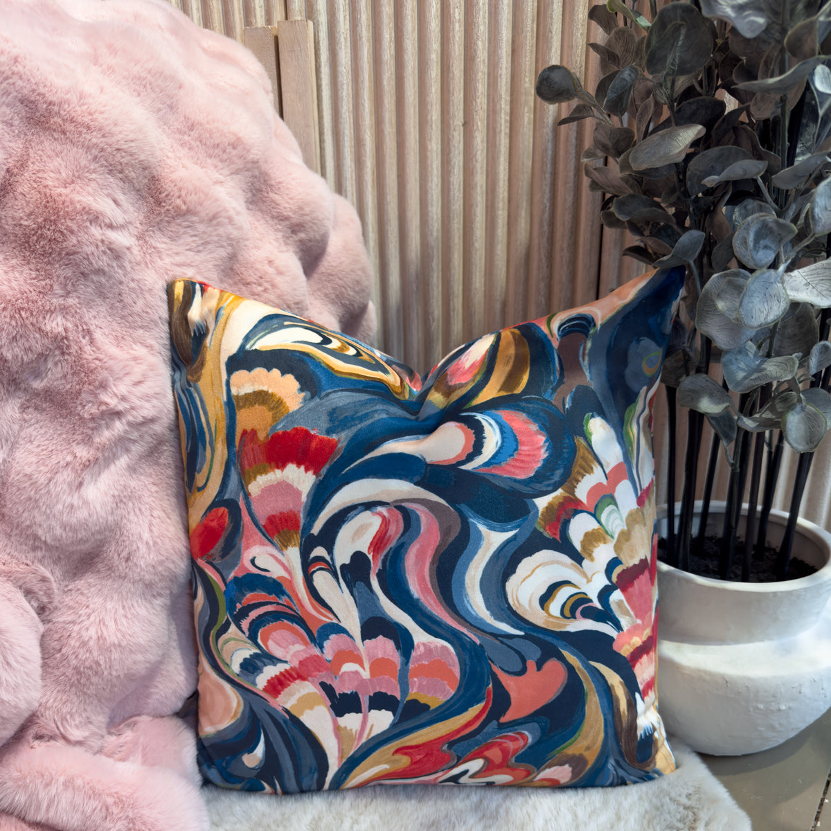 Multicoloured Abstract Floral & Swirls Cushion- 43x43cm