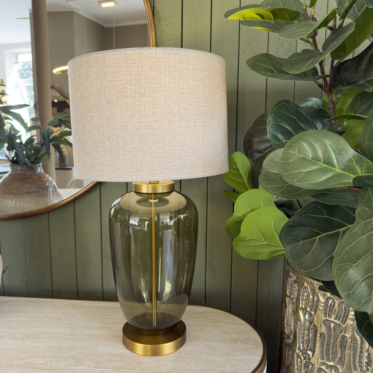 Olive Green & Gold Glass Table Lamp