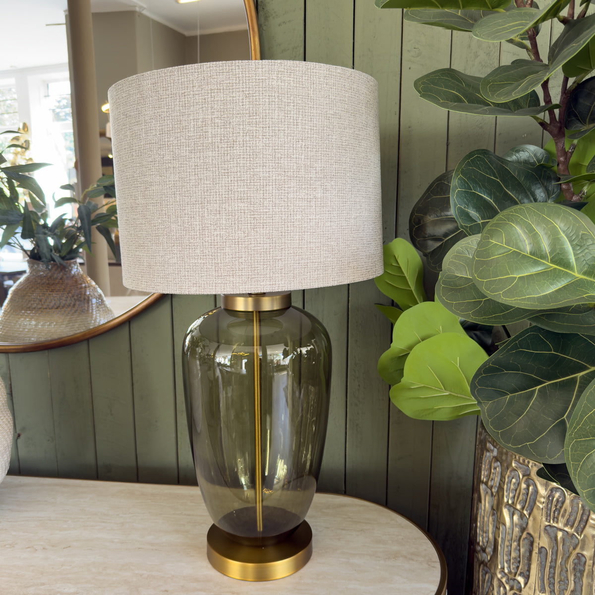 Olive Green & Gold Glass Table Lamp