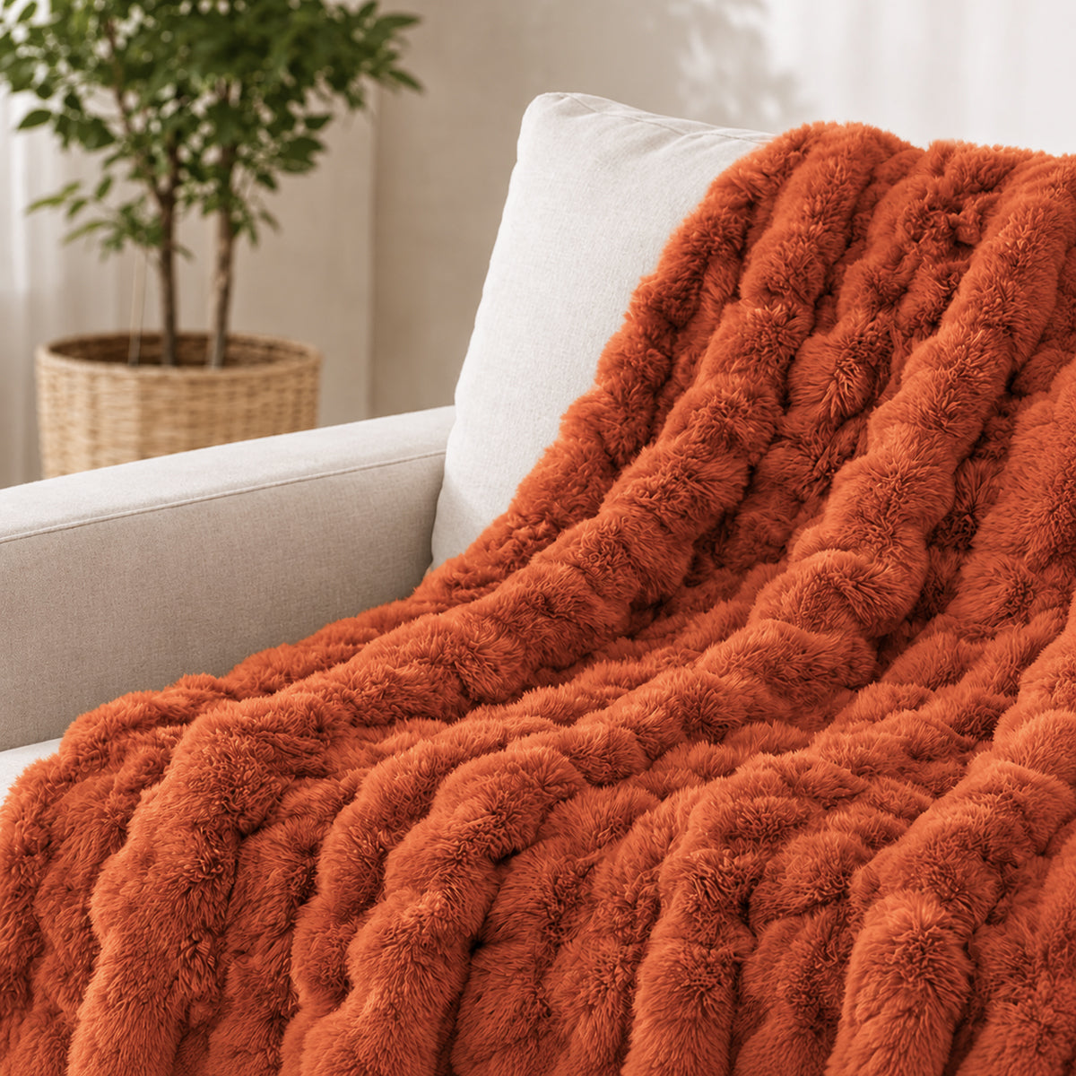 Luxe Wavy Orange Fur Throw - 150x200cm