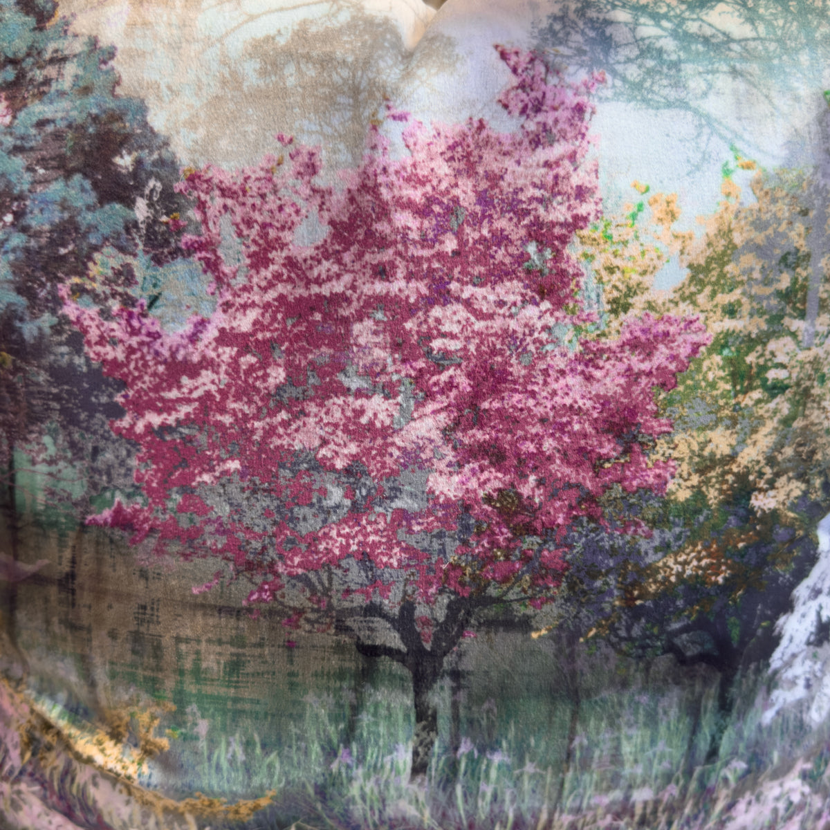 Blue & Pink Woodland Motif Cushion - 45x45cm