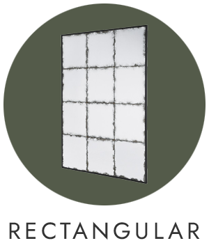 A circular green icon with a black rectangular grid mirror in the centre.