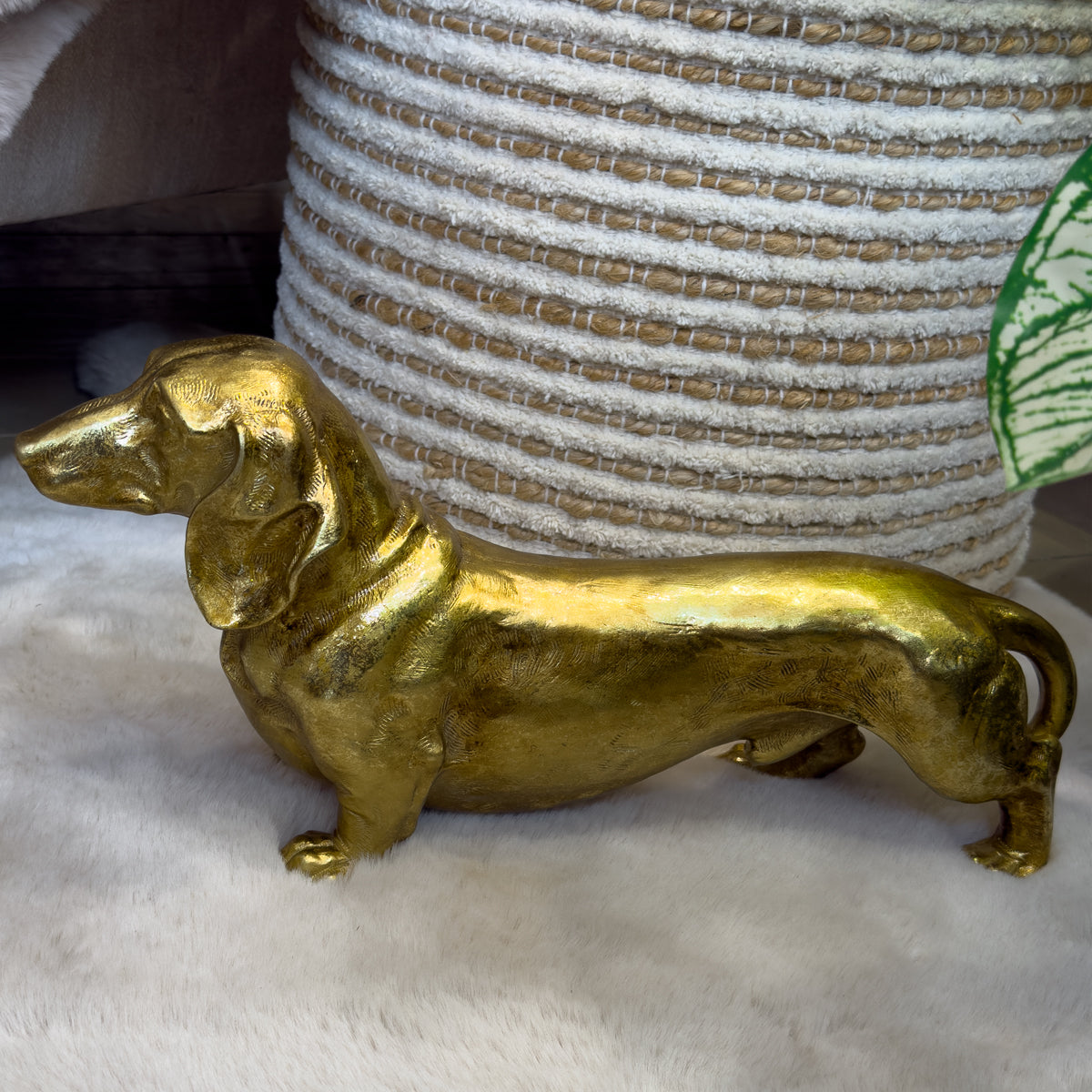 Gold Sausage Dog Sculpture