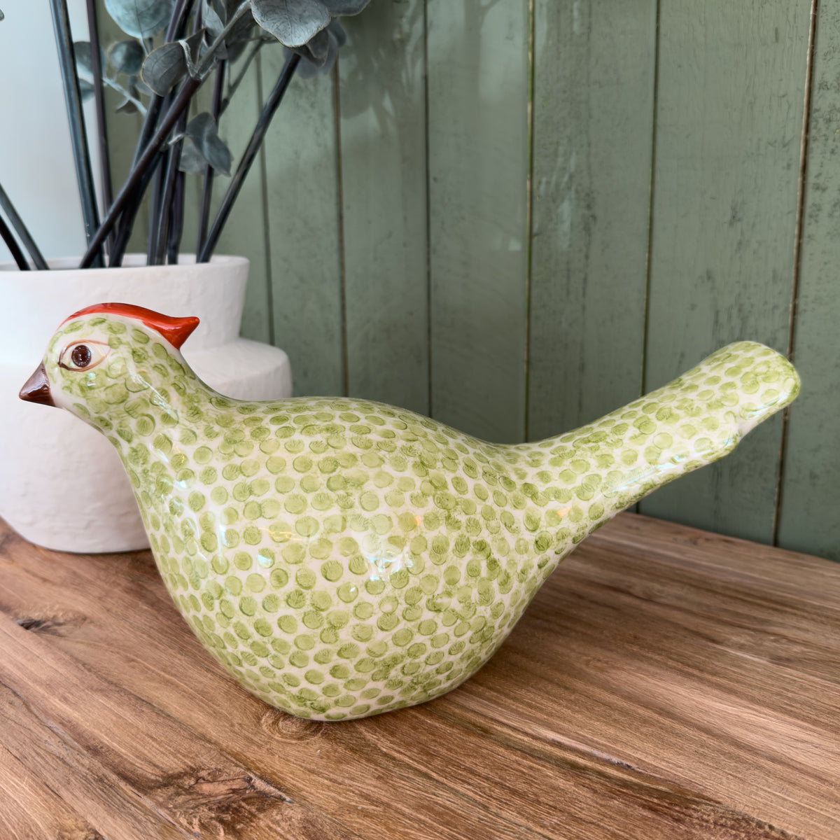 Green Spotted Ceramic Bird - Small