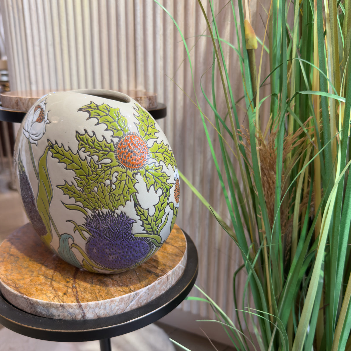 Cream Multicoloured Thistle Vase - Small