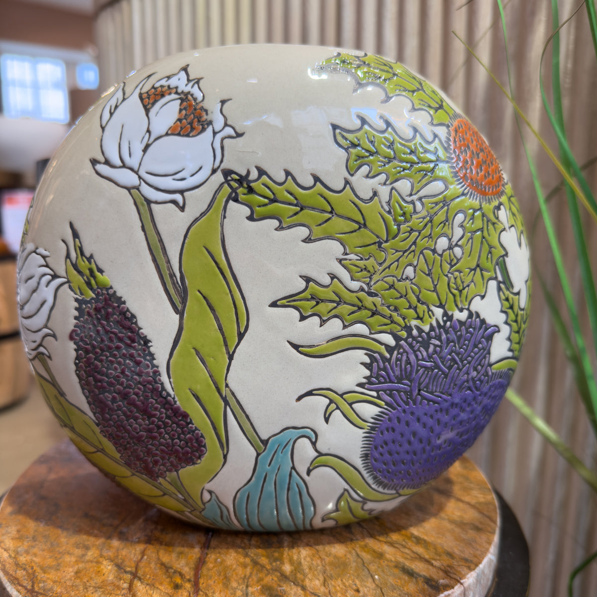 Cream Multicoloured Thistle Vase - Small