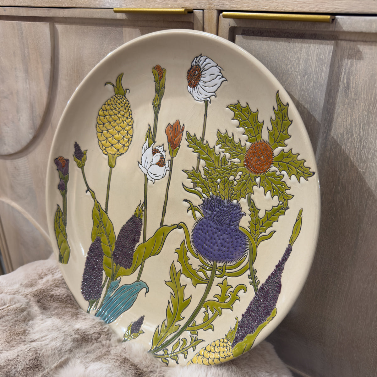 Cream Multicoloured Thistle Plate