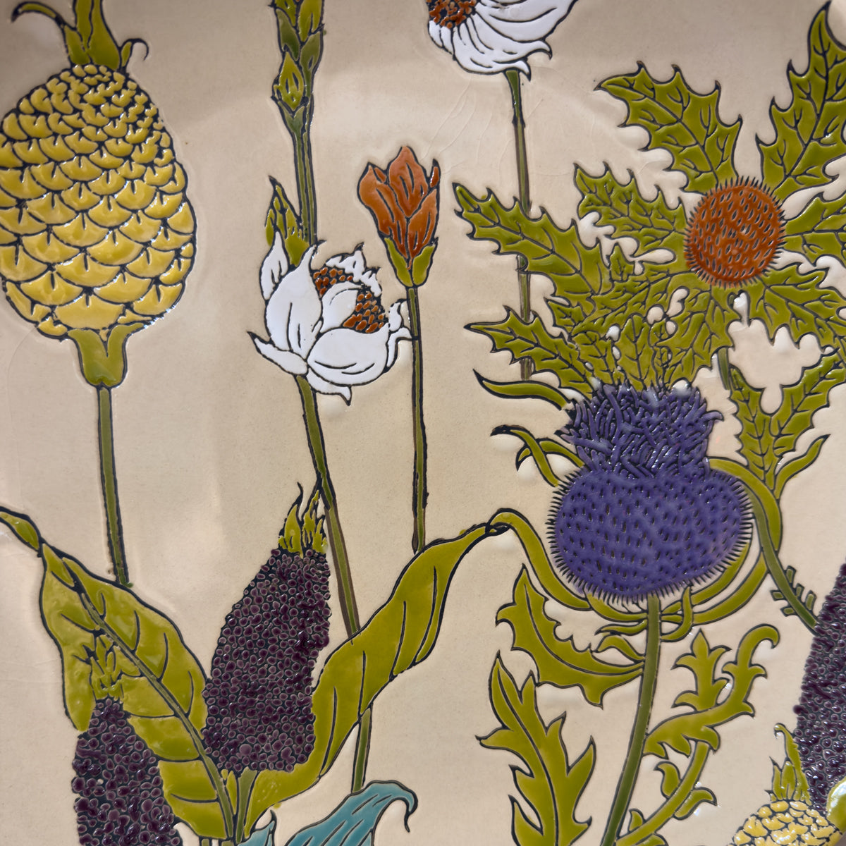 Cream Multicoloured Thistle Plate