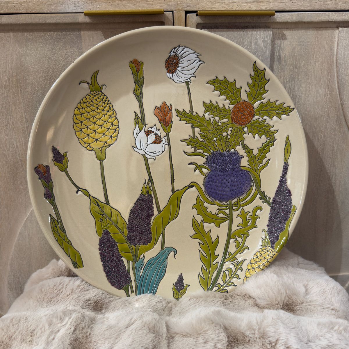 Cream Multicoloured Thistle Plate