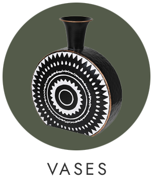 A monochrome vase on a green circle