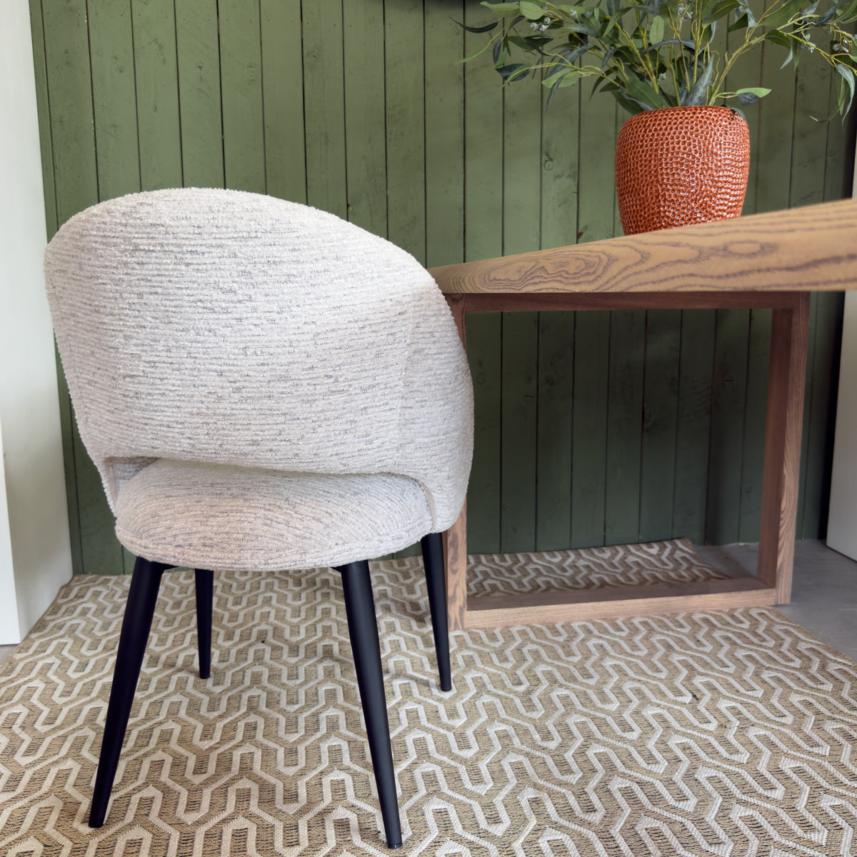 White Chenille Cut Out Dining Chair