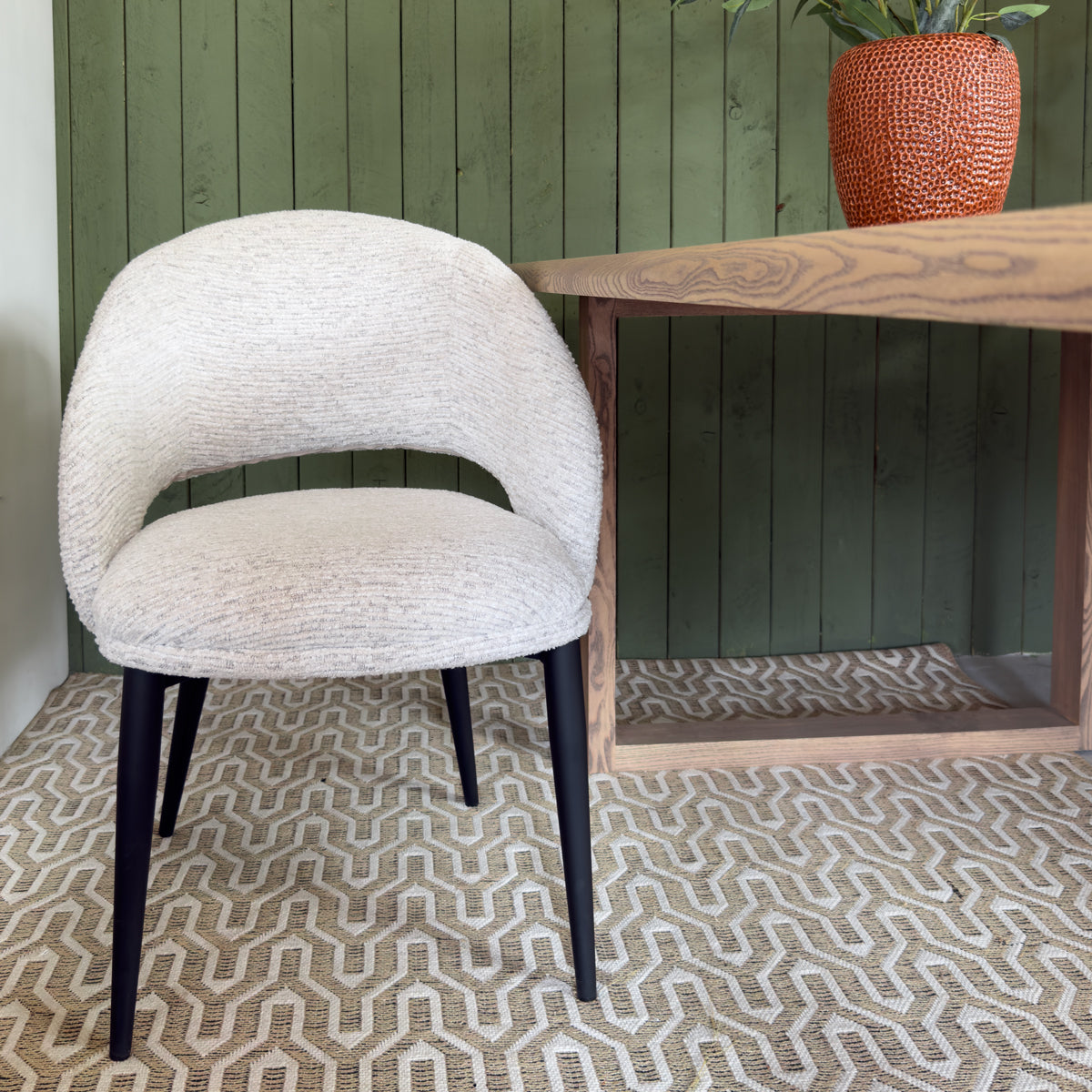 White Chenille Cut Out Dining Chair