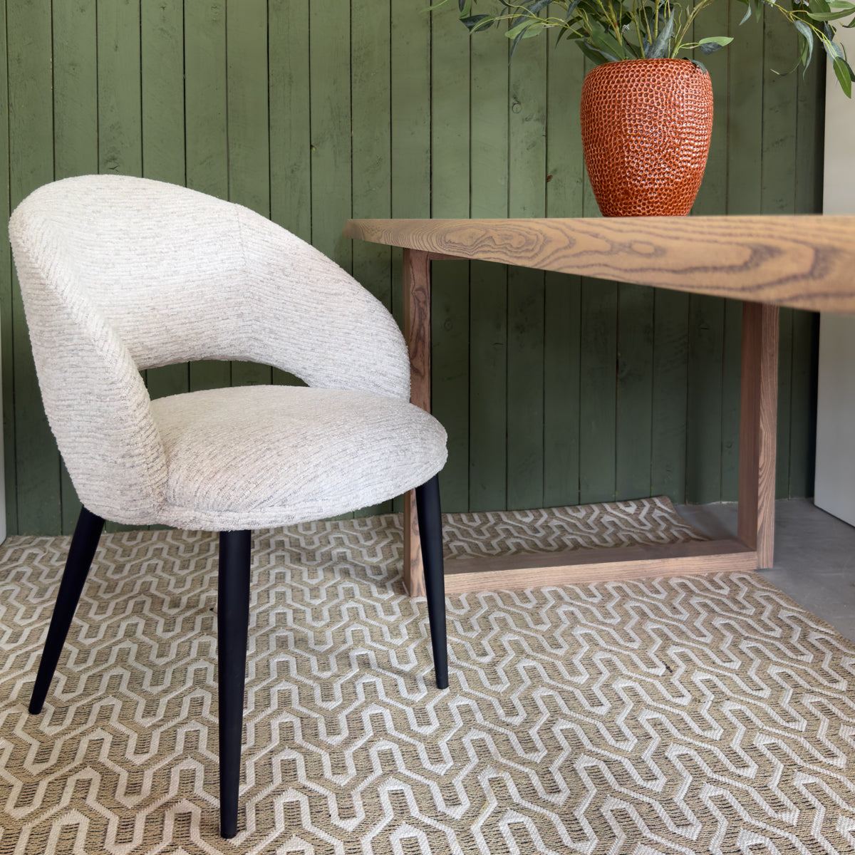 White Chenille Cut Out Dining Chair