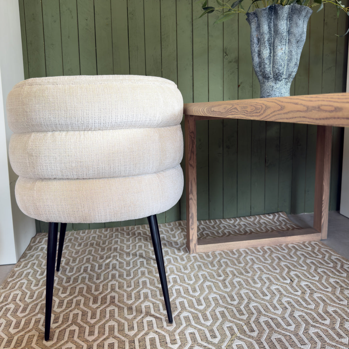 White Padded Chenille Curved Dining Chair