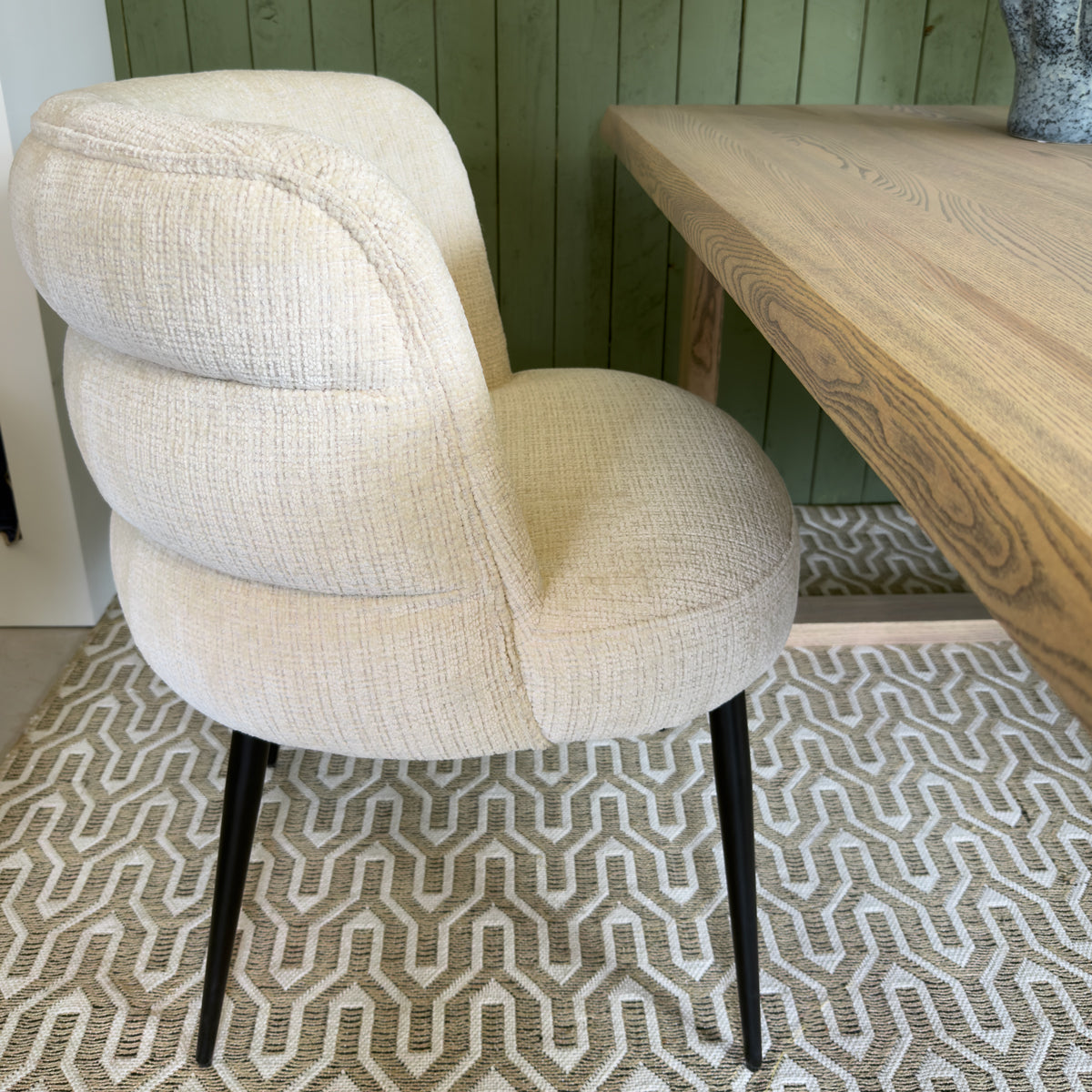 White Padded Chenille Curved Dining Chair