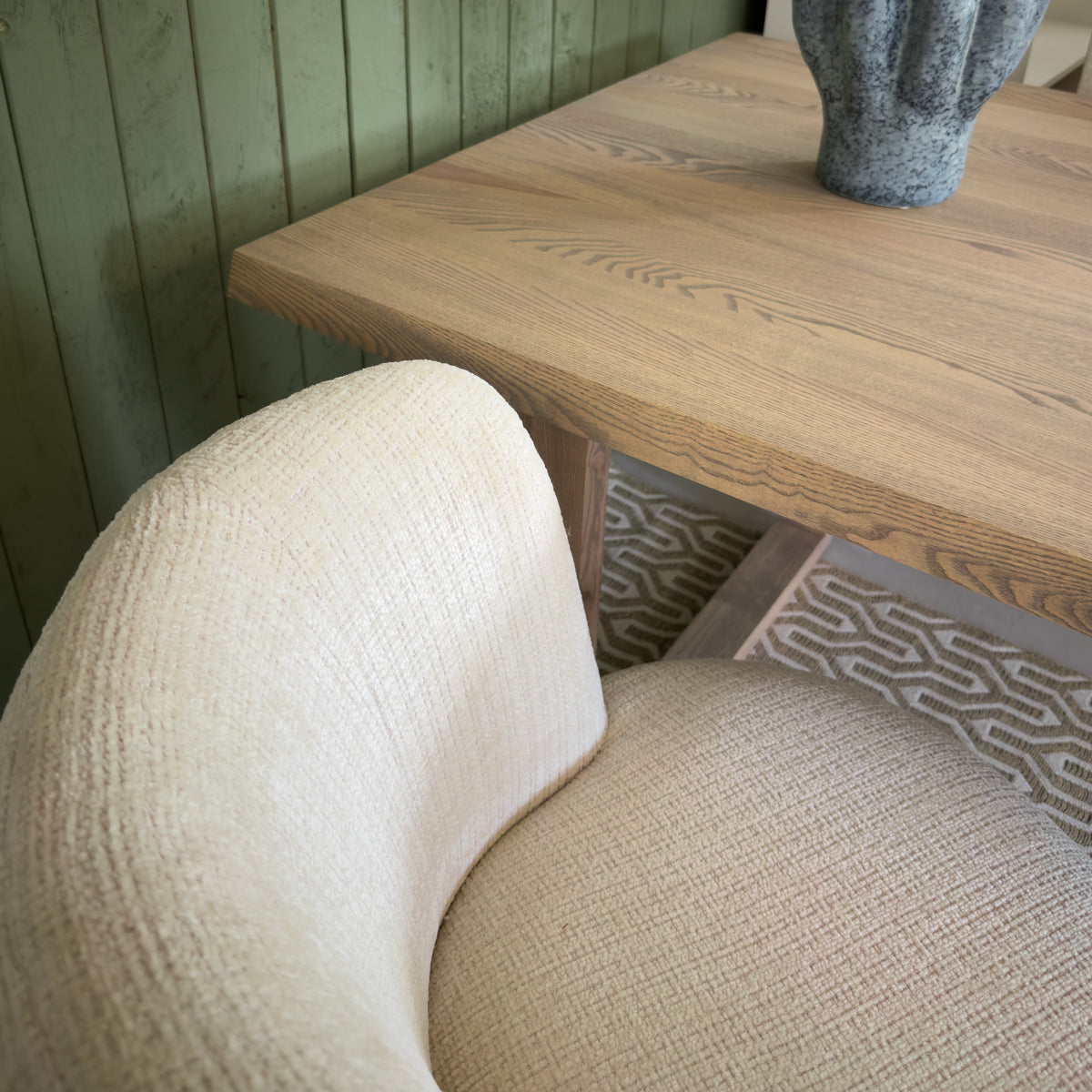 White Padded Chenille Curved Dining Chair