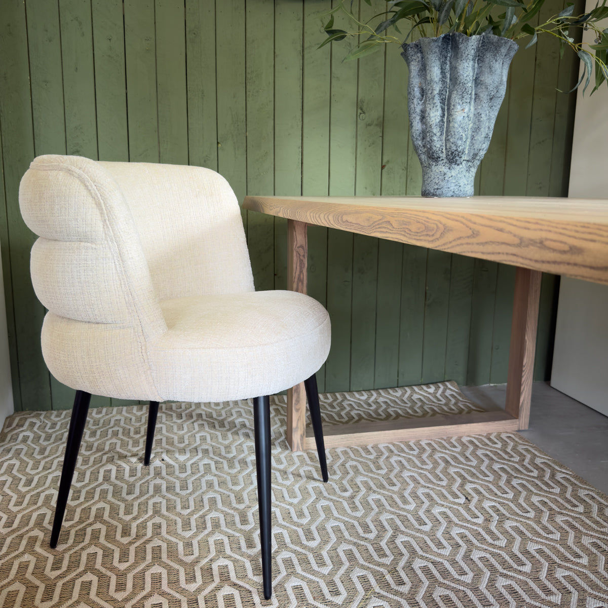 White Padded Chenille Curved Dining Chair