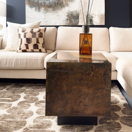 Bronze Distressed Cube Metal Side Table