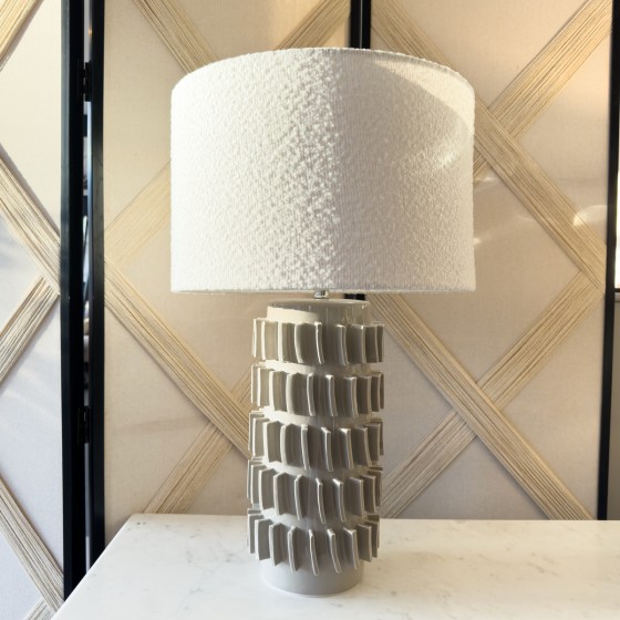 Sculptural Grey Table Lamp With Boucle Shade