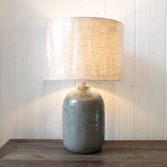 Olive Speckled Lamp With Natural Shade