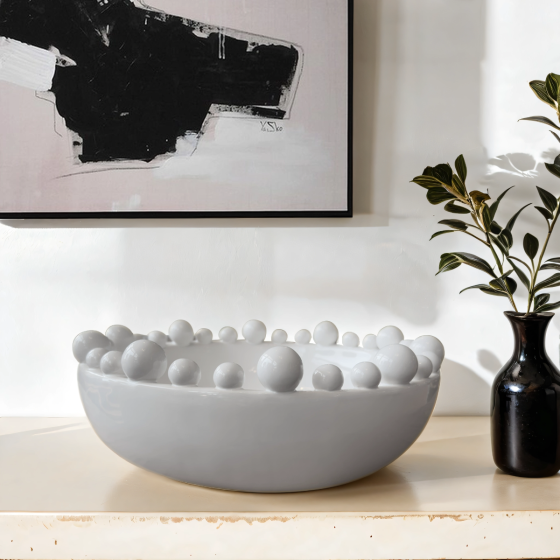 Bowl With Bobble Decoration - White 