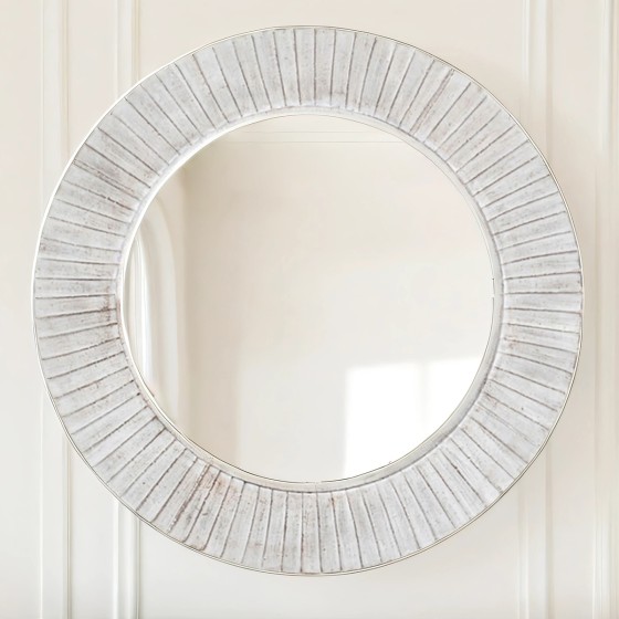 White Wash Wooden Frame Circular Mirror
